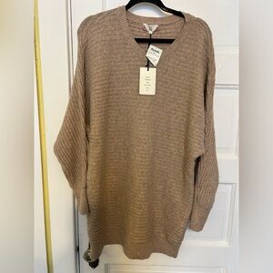 Pink Rose Beige Knit V-Neck Sweater oversize long tunic XL NWT